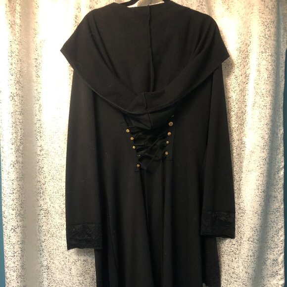 Mansilifei Black Gothic Lace-Trim Hooded Corset-Back Jacket – Size 5XL (Asian) - Picture 7 of 10